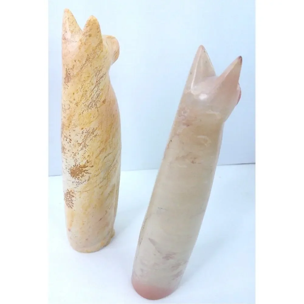 Vintage Tall Cat Soapstone Figurines Handmade Kenya Set of 2